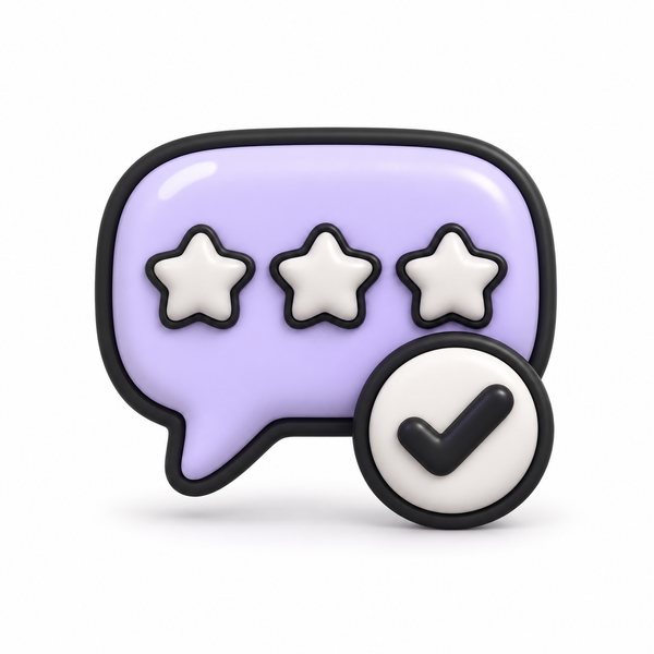Lavender review bubble with a verification check